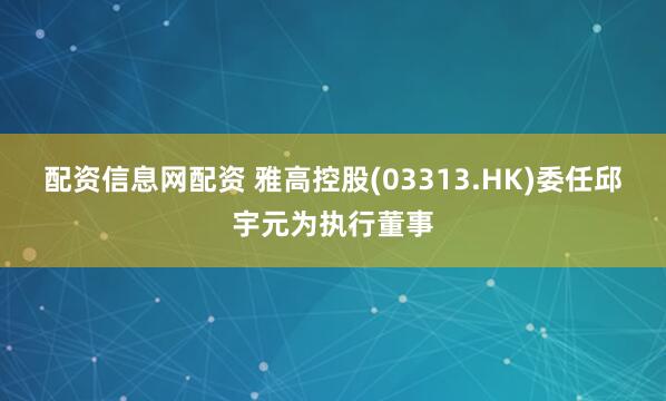 配资信息网配资 雅高控股(03313.HK)委任邱宇元为执行董事